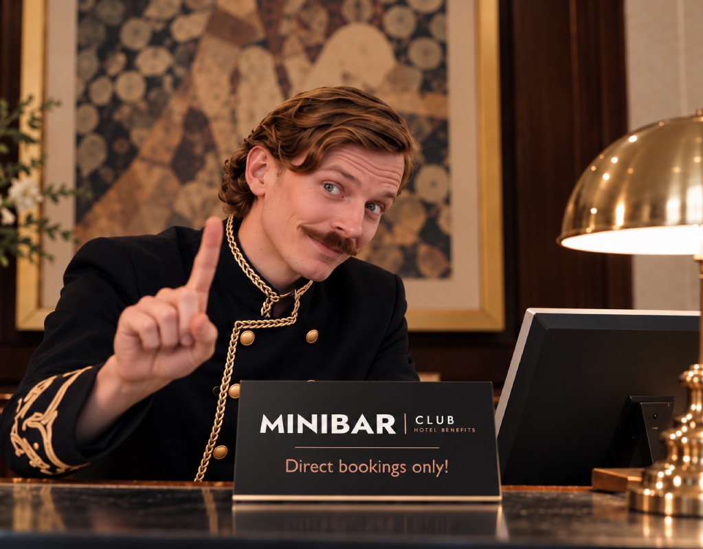 Hotelzimmer mit dunklem Holz und Blick ins Grüne